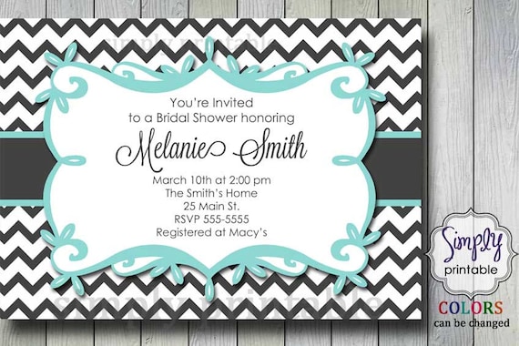 Aqua Chevron Bridal Shower Invitation Il_570xn
