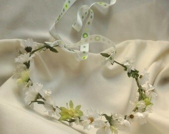 Daisy chain hair wreath Hippie Bride headpiece daisy Headwreath green Mod flower crown 70s headband hairwreath EDC Womens hair accessories