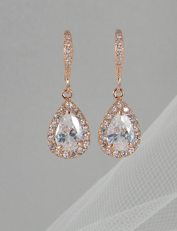 Rose Gold  Bridal  earrings  Pink Gold  Wedding  jewelry  