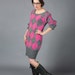Vintage Sweater Dress, 1980s Off the Shoulder Dress, Benetton, Pink and Gray Argyle