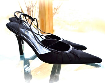 Items similar to 20s black satin flapper heels with straps size 6 on Etsy