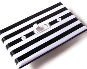 BLACK WHITE STRIPES Light Switch Cover Plate Switchplate