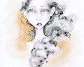 Penci Drawing Illustration of a Girl Evocative Portrait Emotive Portrait of a Girl Fine Art Giclee Print of my Original Pencil Drawing Art