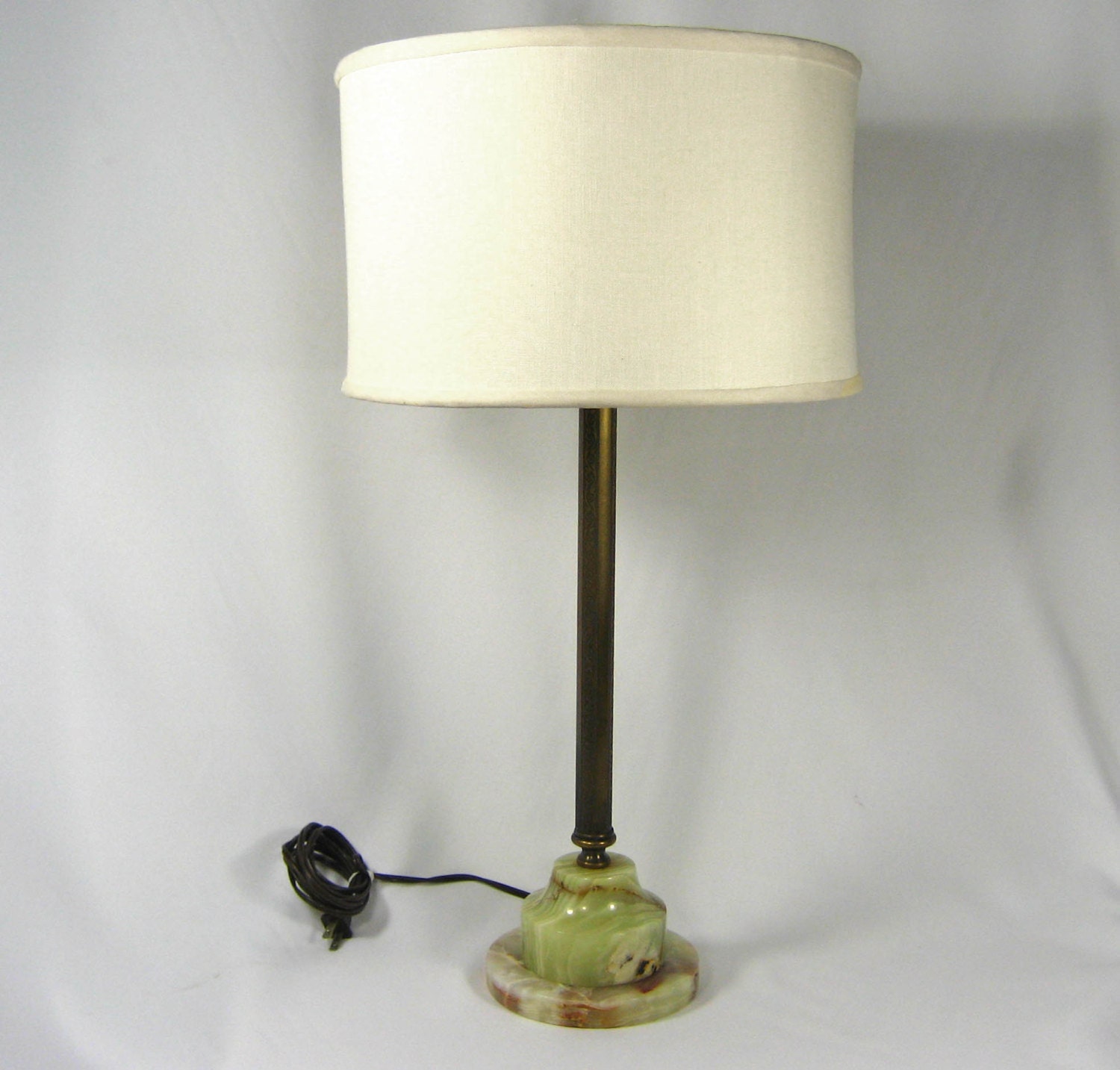 Table Lamp Vintage Solid Brass Green Onyx Base Tall