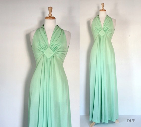 70s Dress / Vintage Polyester Halter Maxi / by DuncanLovesTess