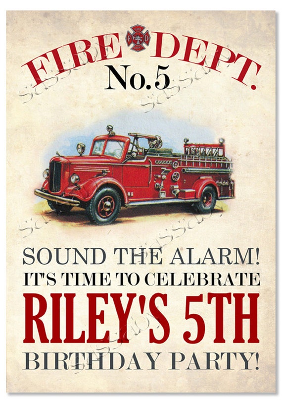 Firetruck Party Sign - INSTANT DOWNLOAD - Partially Editable & Printable Birthday Fire Engine, Fireman, Welcome Poster by Sassaby Parties Il_570xn