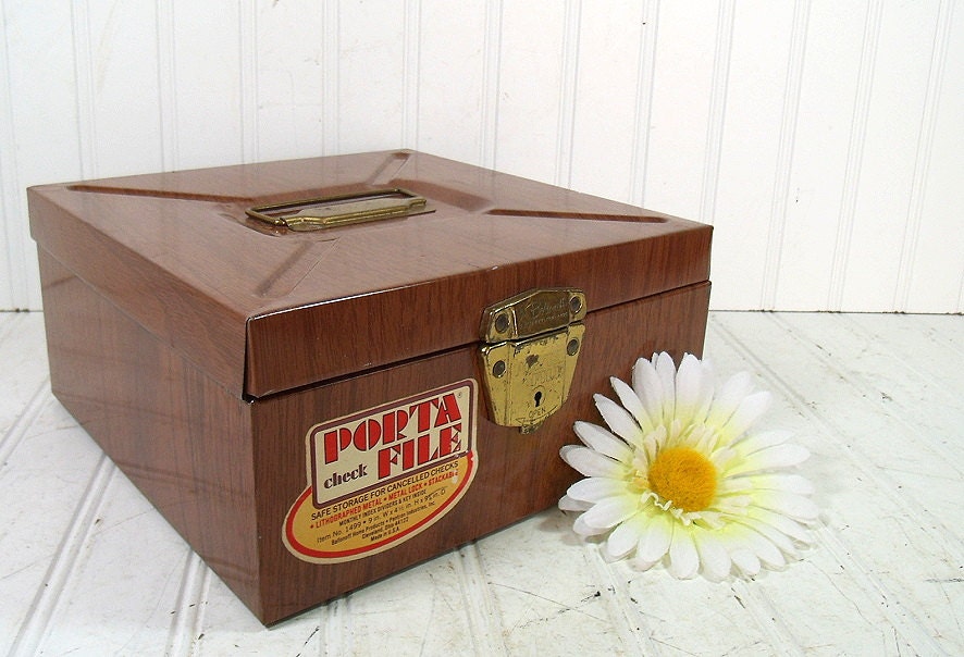 Industrial Litho Metal Check File Box Vintage Ballonoff PortaFile