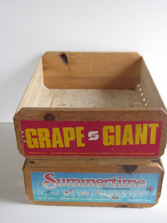 Vintage Wooden Grape Crates Set of Two by