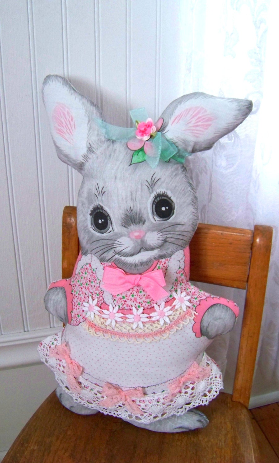 Download Bunny Pillow Doll With Vintage Fabric Pattern / Easter Bunny