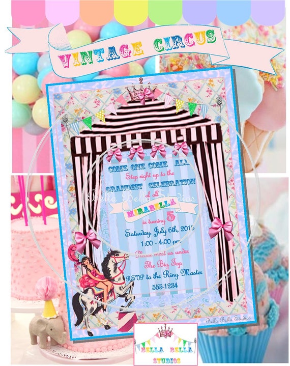 Vintage CIRCUS Birthday Party Girl and Horse CUSTOM Printable Birthday INVITATION by Bella Bella Studios Il_570xn