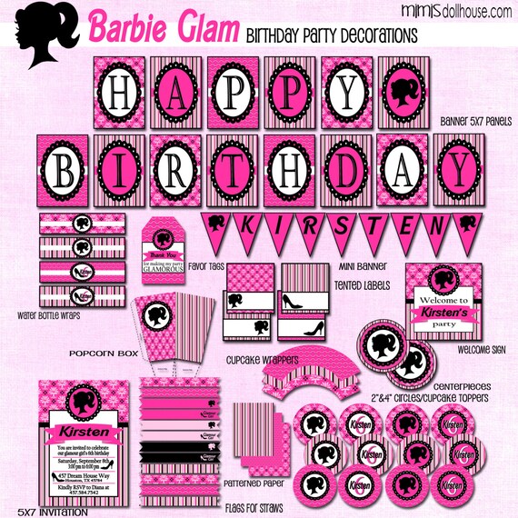 Barbie Party Decorations- PrintableBarbie Birthday Party Decorations- Barbie Birthday Party PDF/JPEG Il_570xn