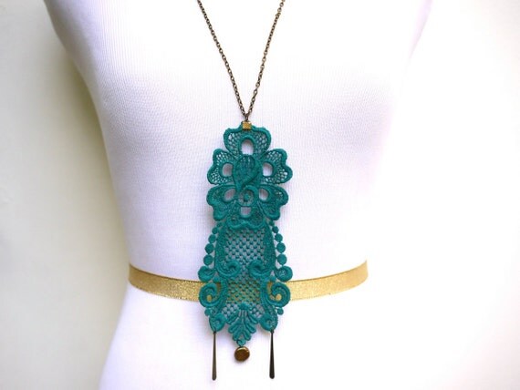 Items Similar To Lace Statement Necklace In Teal Green Customizable