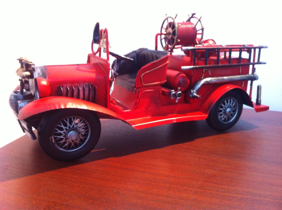 vintage metal fire truck toy