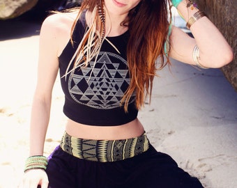 Sri Yantra Sacred Geometry Fitted Crop Tank
