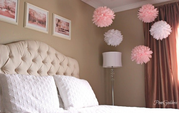 5 Tissue Pom Poms,wedding reception decorations,Nursery Decor,Pink Poms,Bridal Shower Decor,Engagement Decor Il_570xn