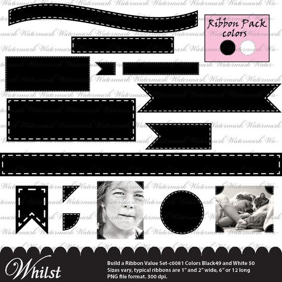 SALE Digital ribbon clip art clipart Black and White black frame clip art clipart clip art digital banner circle stitch : c0081 v001 Il_570xn