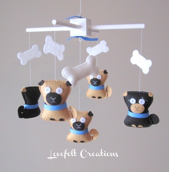 Baby Mobile Pug Mobile Dog Mobile Doggy by lovefeltmobiles