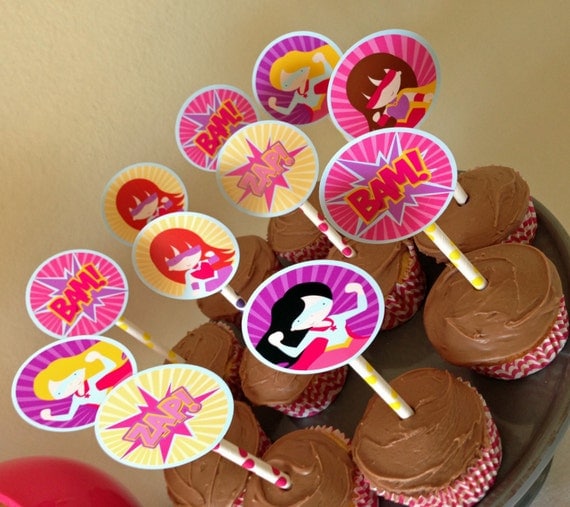Custom Superhero Girls Cupcake Toppers - Girl Super hero Party -Party Supplies-INSTANT DOWNLOAD Il_570xn