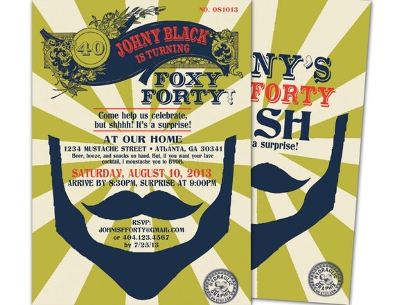 Beard & Mustache Birthday Invitation, Husband's Birthday Party Invitation, Mustache Bash, For Him, Hipster Party, Steampunk, Dad's Birthday Il_570xn