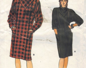 Vogue 80s Sewing Pattern New Wave Style Dress Kerchief Cowl Neck Straight Skirt Casual Dress Bust 32