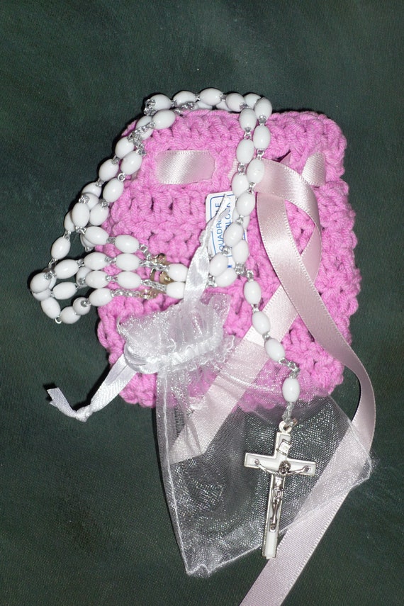Items similar to Crochet pouch with Rosary beads in ...