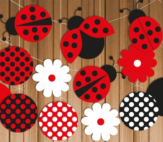 ladybug banners baby shower Instant Dots, Baby Polka Birthday, Download, Decorations, Shower DIY,