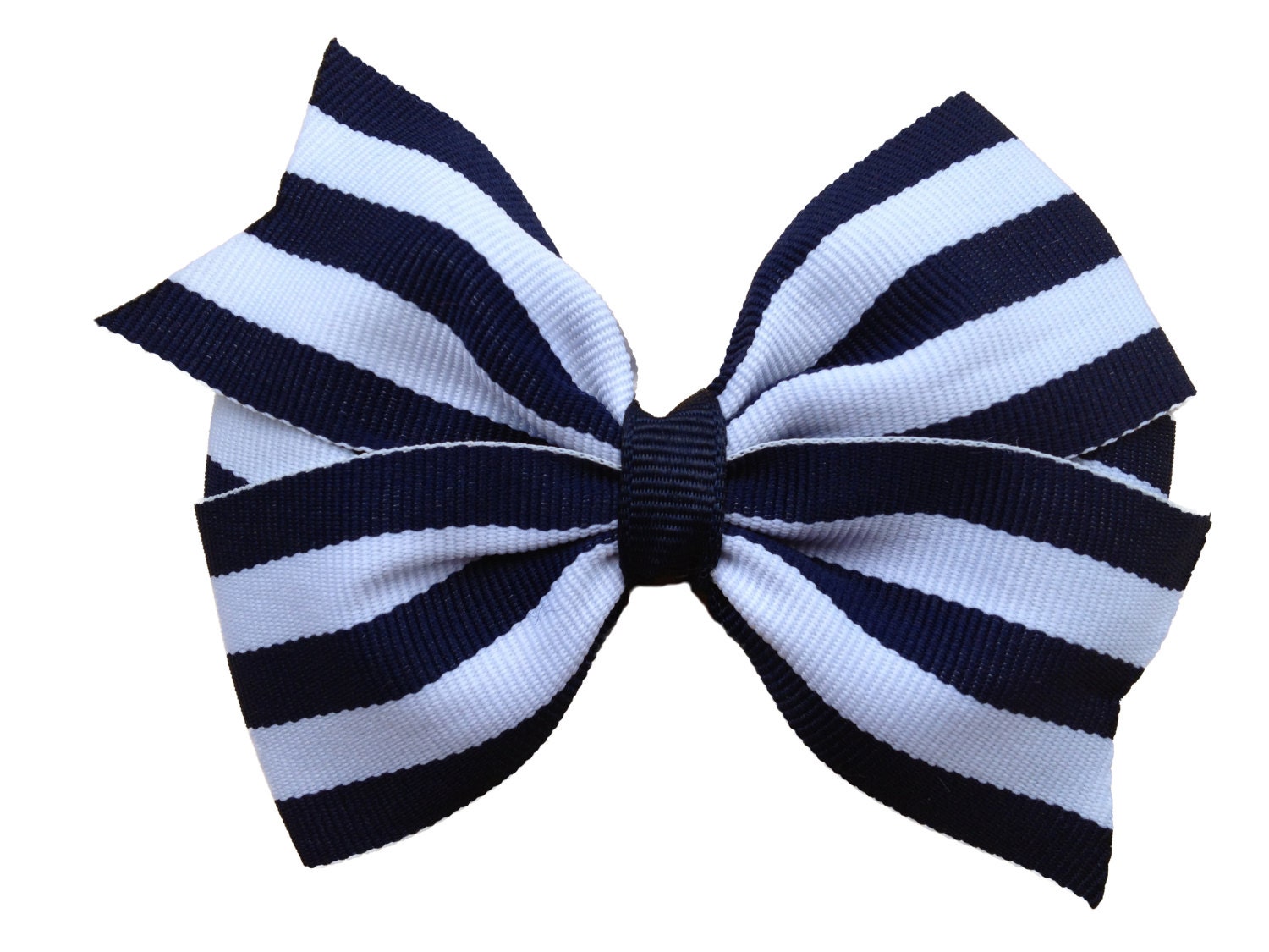 Navy blue striped hair bow 4 inch bow navy by BrownEyedBowtique