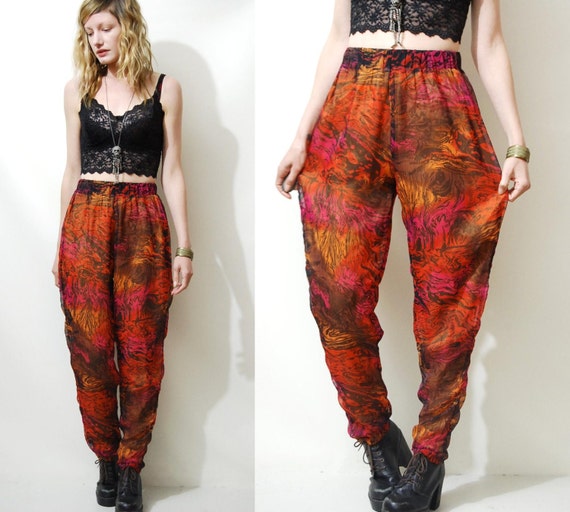 80s 90s Vintage SHEER Harem Pants Highwaisted Ombre Swirl