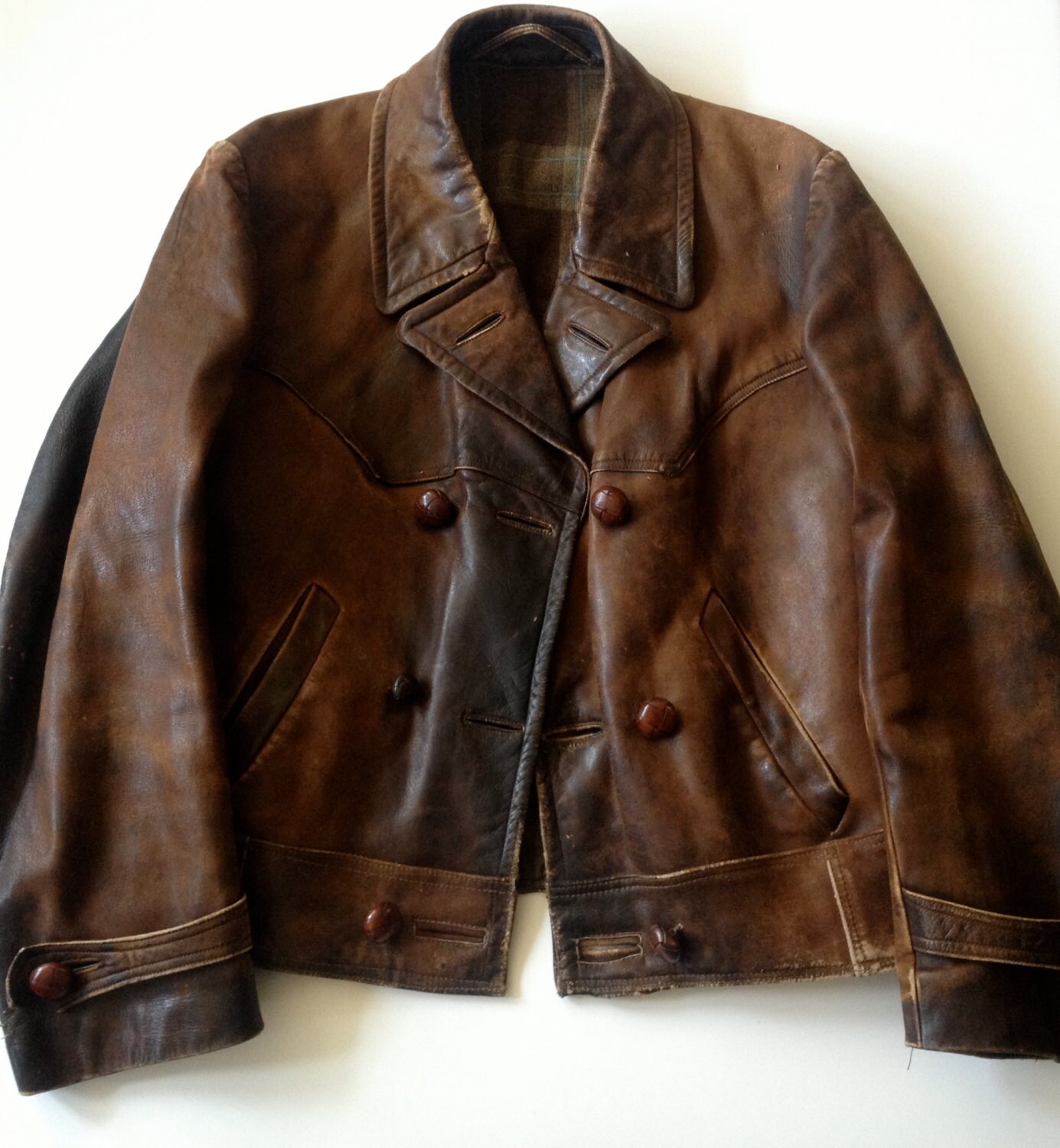 Vtg 1930s/40s Brown Leather Motorcycle Flight Bomber Jacket