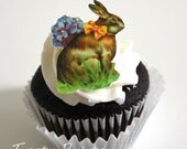 12 Easter Edible Prints - Vintage Easter Bunny with purple flowers - Easter cupcake toppers Il_170x135