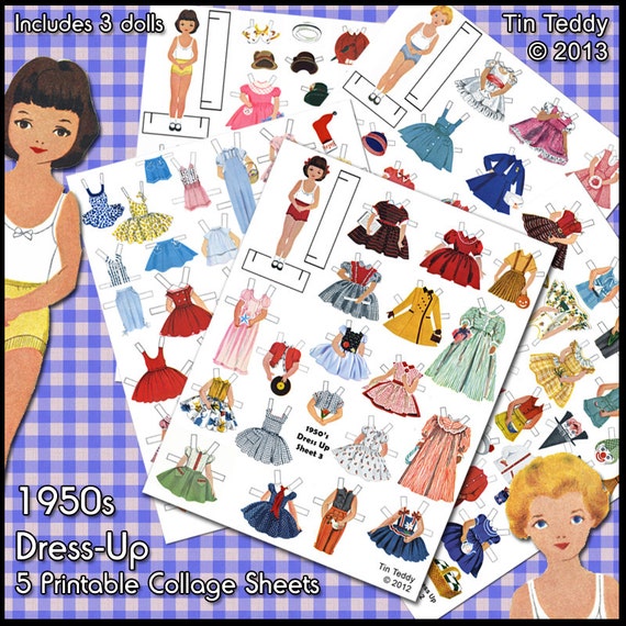 1950s dress up dolls digital paper doll printable vintage