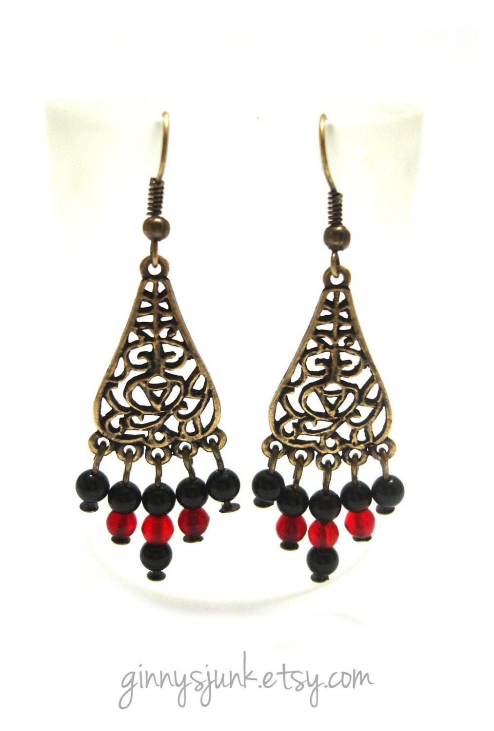 Bronze Black & Red Chandelier Earrings Gifts for by GinnysJunk