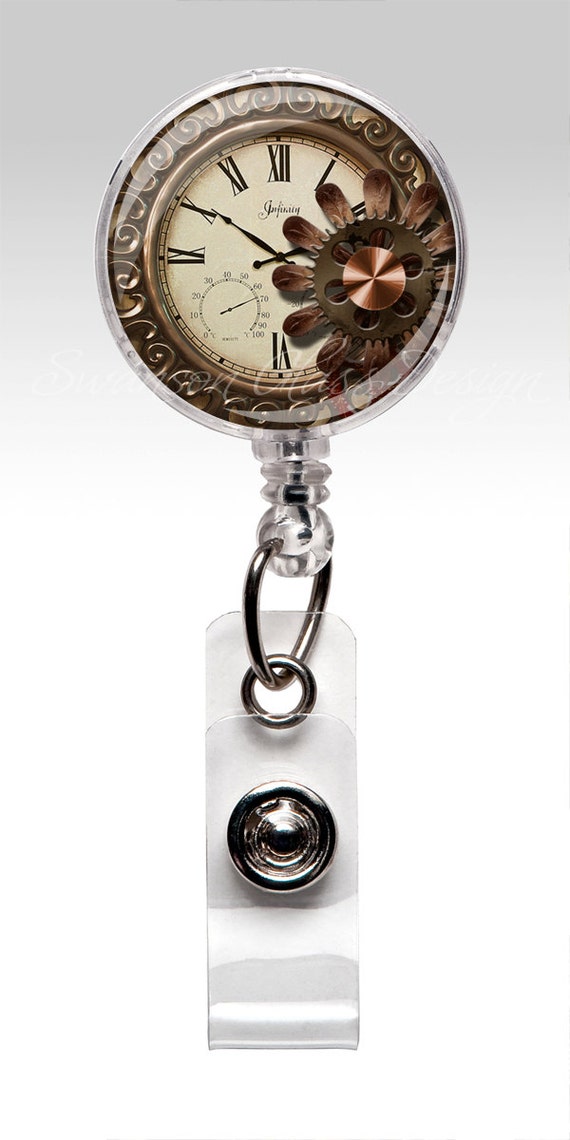 Steampunk Watch Retractable ID Badge Holder Name Badge