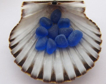Genuine Blue Beach Glass, Tiny Sea Glass Jewelry Supply Beads - 10 Gems Art Craft Supply