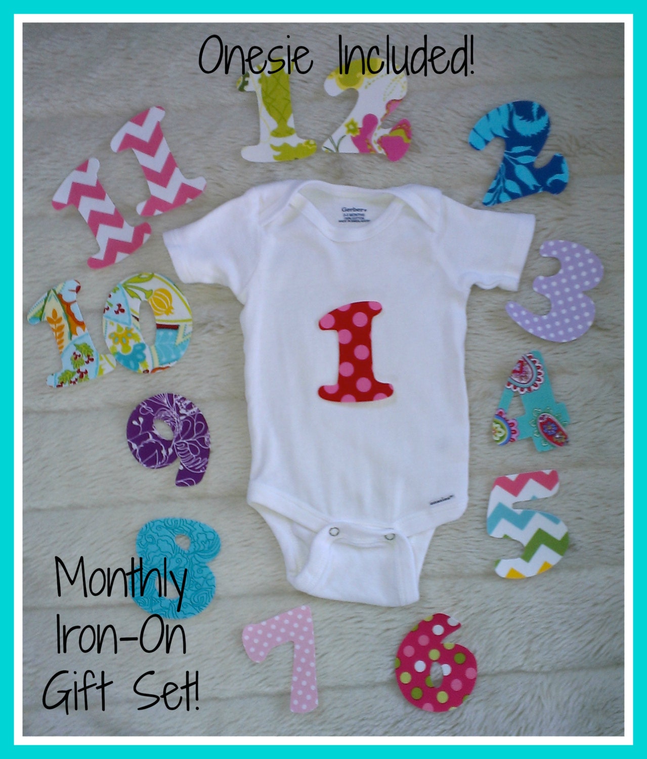 ONESIE INCLUDED Monthly IronOn Numbers for Baby Onesies