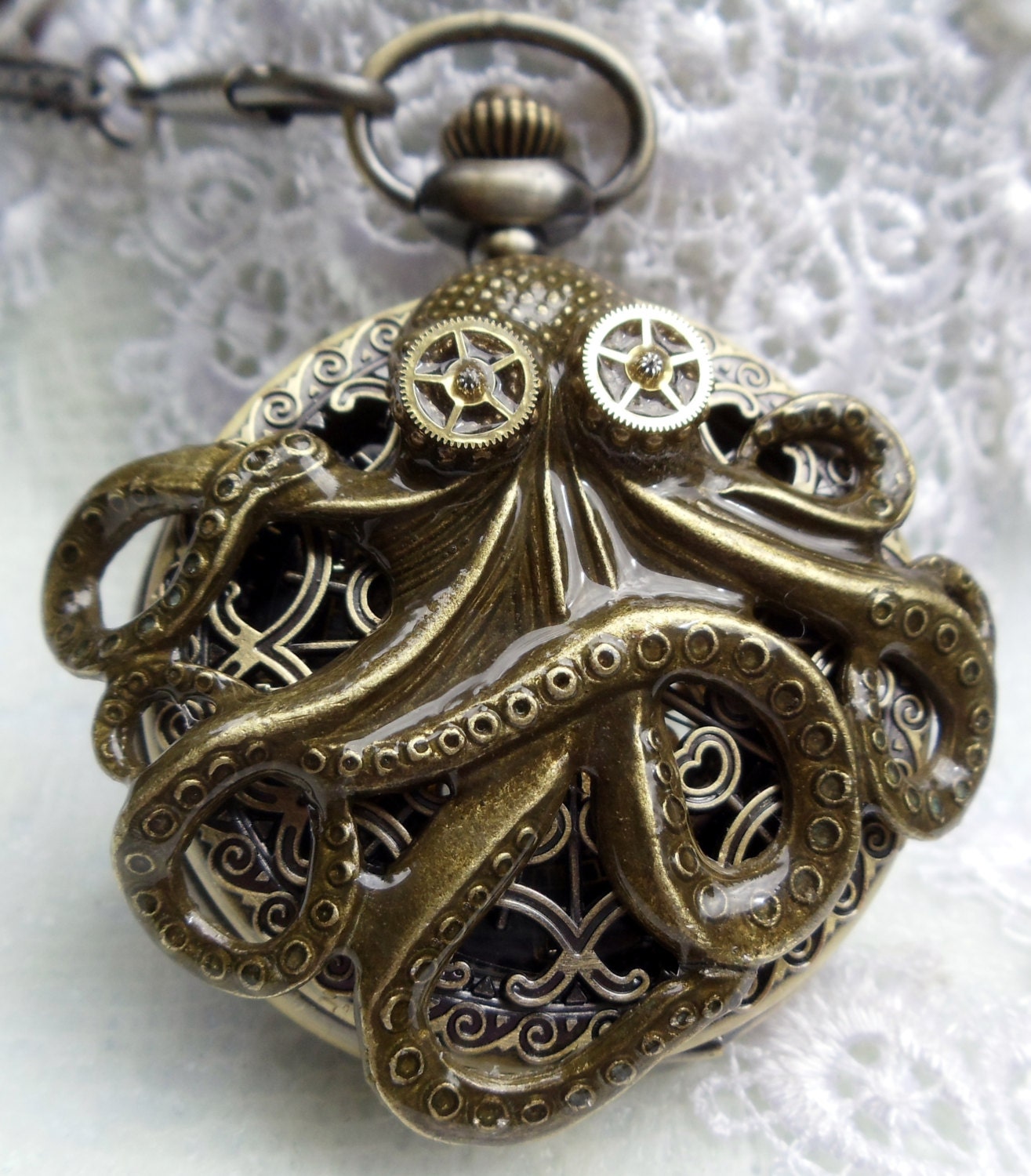 Octopus pocket watch mens pocket watch with octopus mounted