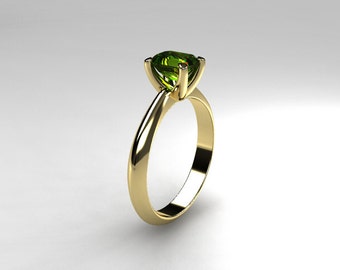 Peridot ring, Yellow gold, emerald cut, engagement ring, green, peridot engagement, solitaire, gold engagement, traditional, rose gold ring