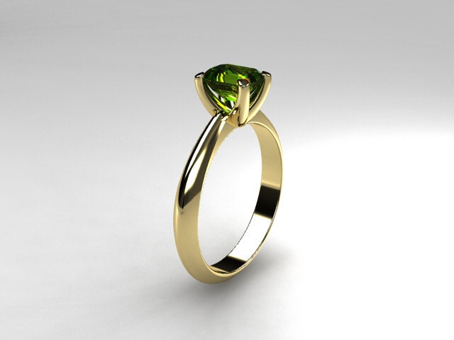 Peridot ring Yellow gold emerald cut engagement ring