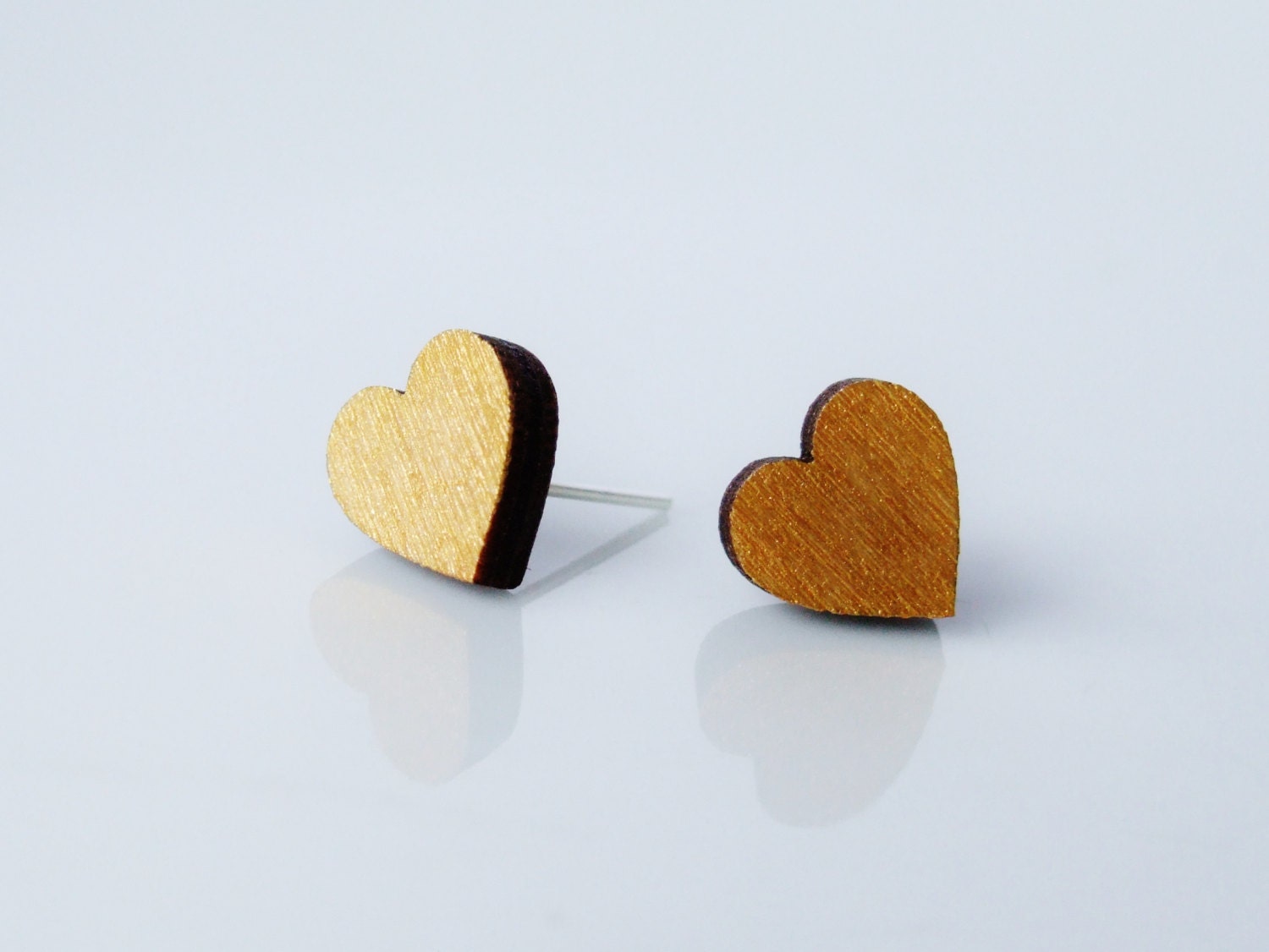 More Options Wooden Heart Stud Earrings