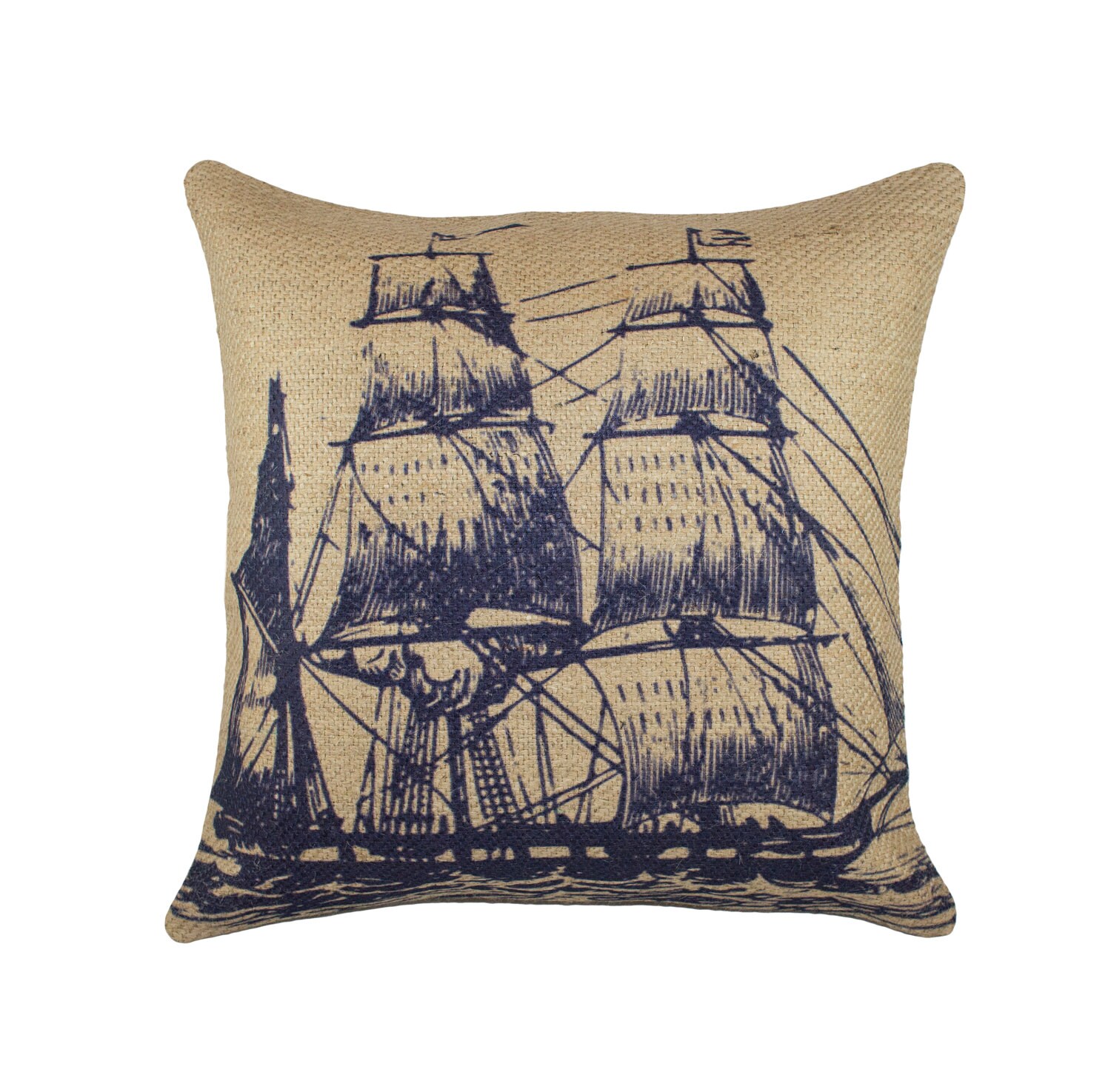 Nautical Ship Pillow Burlap Beach Pillow Navy and by