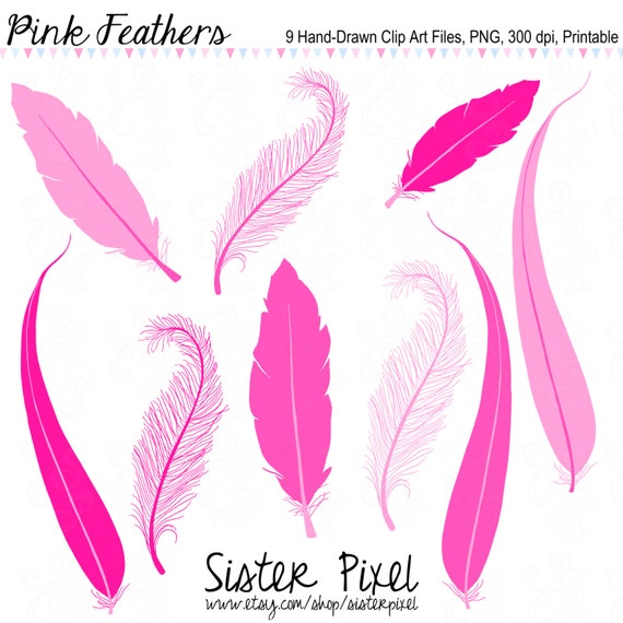 Items similar to Pink Feather Clip Art, Hand-Drawn Printable Graphics ...