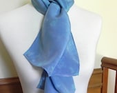 Crepe Silk Scarf Hand Dyed Shades of Blue, Turquoise and Blush of Pink, Ready to Ship