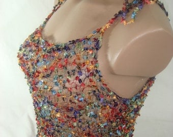 Knitted Transparent Adjustable Strap Multicolor Blouse Top for Spring&Summer by Arzu's Style