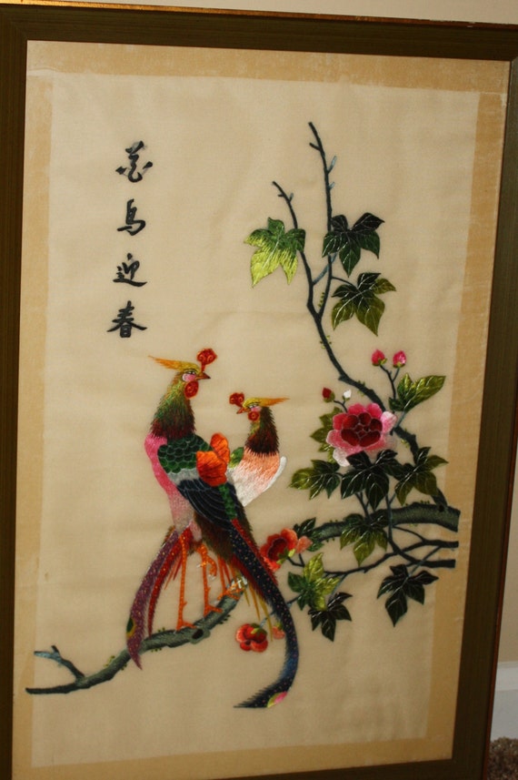 Vintage Framed Chinese Silk Thread Embroidery Hand Made