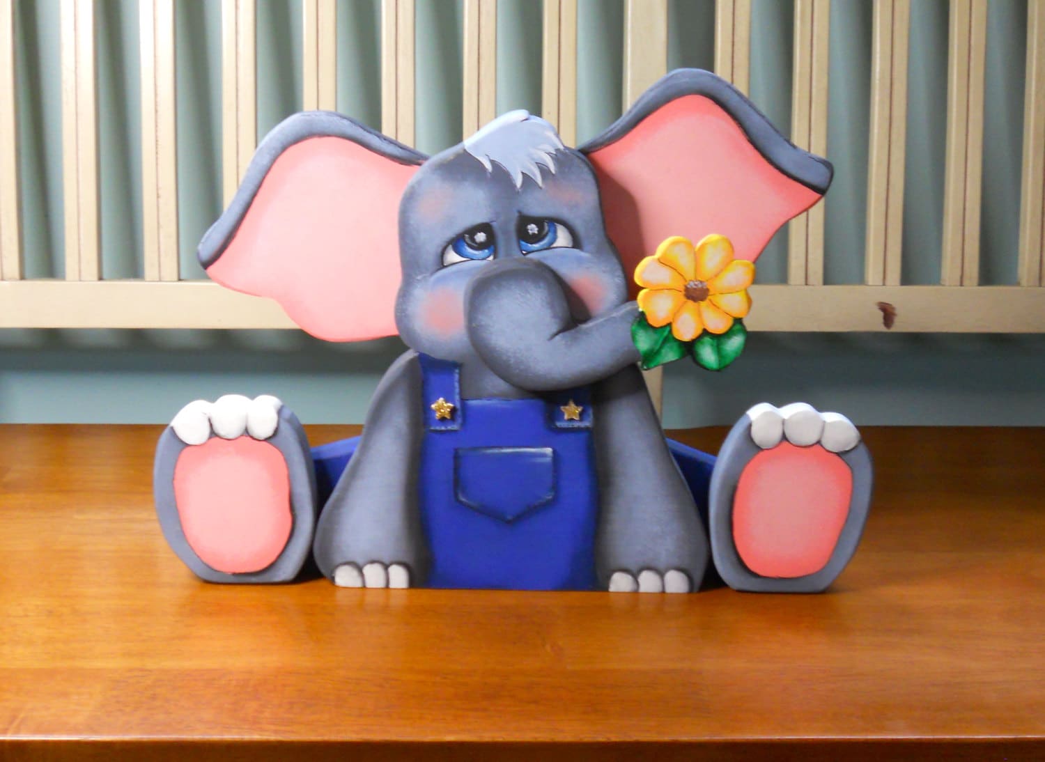 Adorable baby elephant hand painted wood craft