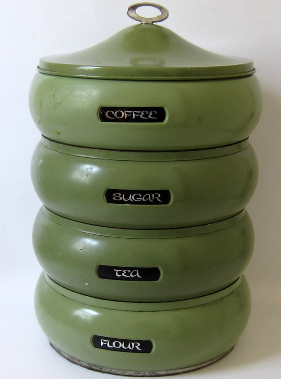 Vintage Stackable Canister Set 1970s Green Set Of 4