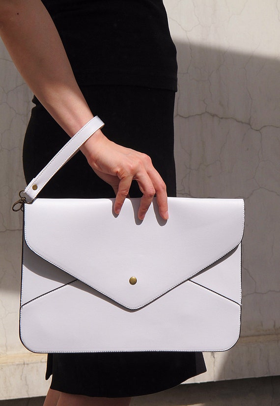 Oversize Vegan Leather Envelope Clutch - White Purse Bag Handbag ...