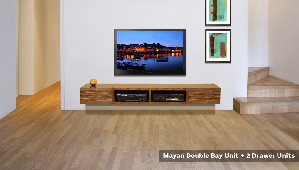 Floating TV Stand Entertainment Console Mayan by WoodwavesInc