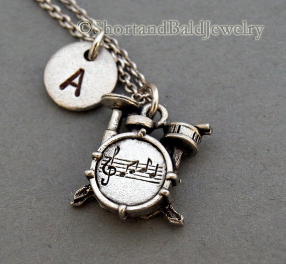 Drums Necklace Drum set necklace initial necklace initial