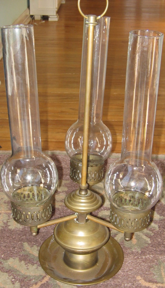 3 Candle Hurricane Shades Brass Lamp